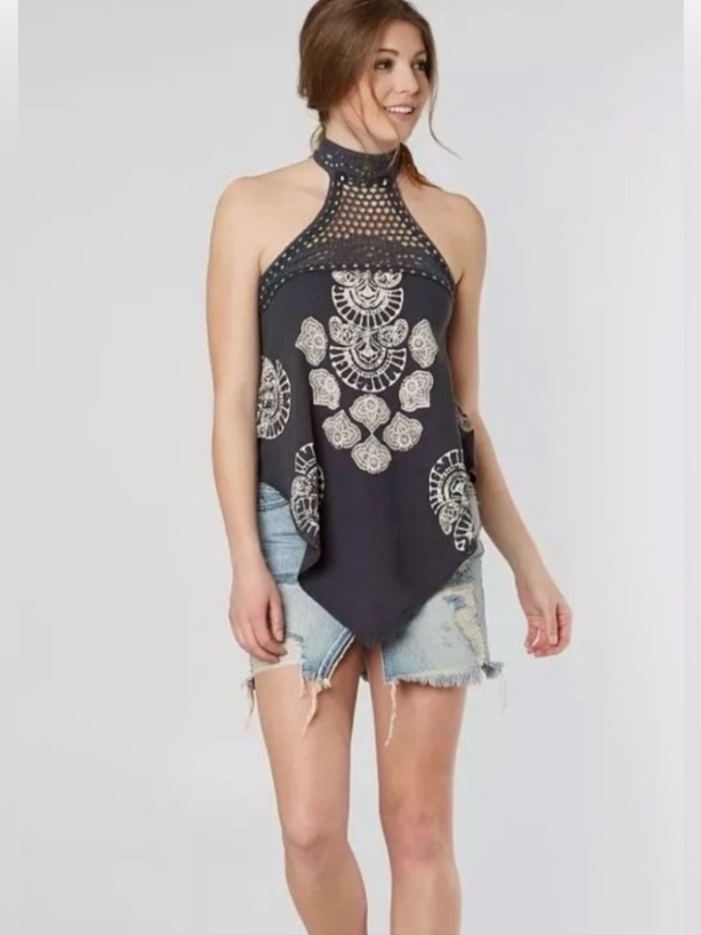 Free People Mandolin Crochet High
Neck Tank Top Size XS nwot